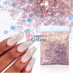 Decor pentru unghii NADP041SS cu paiete hexagonale Amelie pentru decor unghii APH24 Pink-Blue-Gold 0,1-3mm